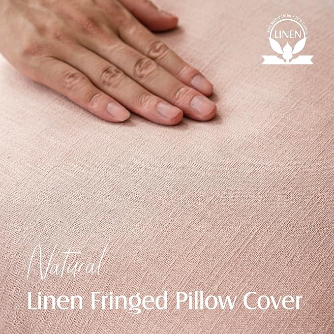 Foindtower Set of 2 Decorative Linen Fringe Throw Pillow Covers Boho Farmhouse Cushion Cover with Tassels Soft Accent Pillowcase for Couch Chair Sofa Bed Living Room Home Decor,16×16 Inch,Light Pink