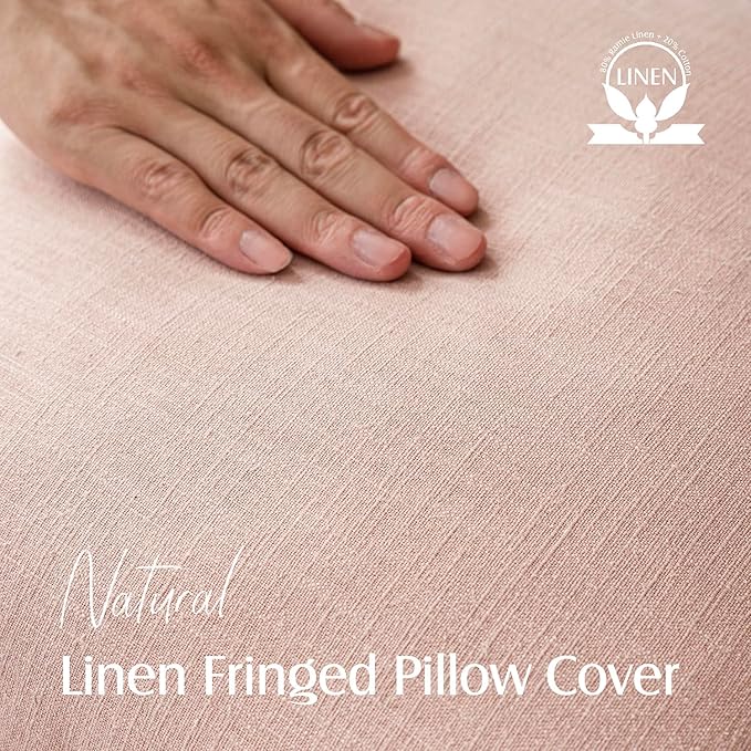 Foindtower Set of 2 Decorative Linen Fringe Throw Pillow Covers Boho Farmhouse Cushion Cover with Tassels Soft Accent Pillowcase for Couch Chair Sofa Bed Living Room Home Decor,24×24 Inch,Light Pink