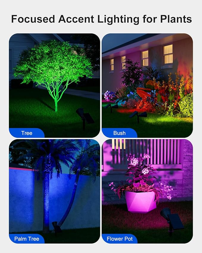 Color Changing Solar Spotlights Outdoor RGB Waterproof Landscape Flood Lights for Halloween Decorations, Skeletons, Tombstones, Pumpkin, Tree, Uplighting for Outside House, Wall, Yard, Garden, Pathway