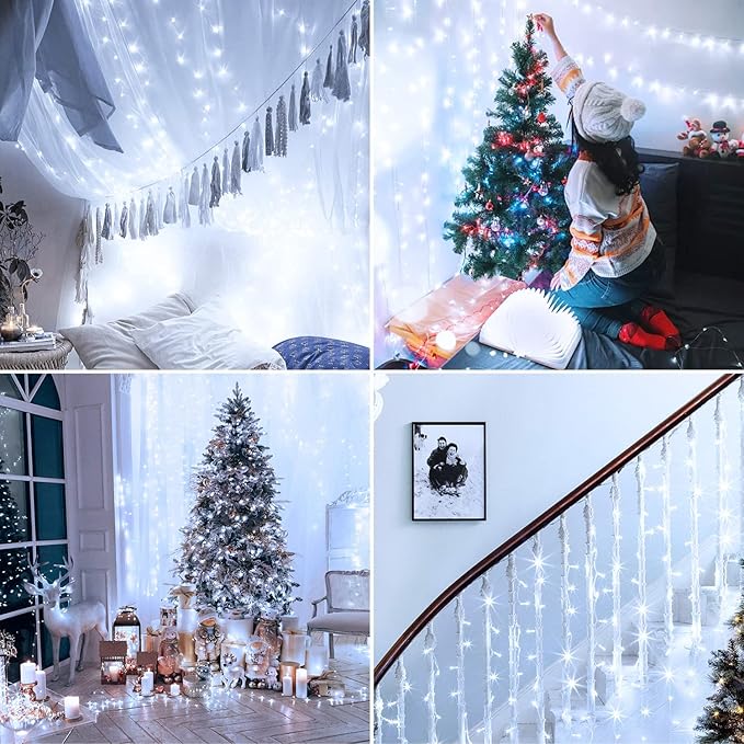 JMEXSUSS 250 LED White Christmas Lights Indoor Outdoor, 91.5ft Connectable Christmas String Lights 8 Modes, Clear Wire Twinkle String Light Plug in for Bedroom Wedding Garden Party Decoration