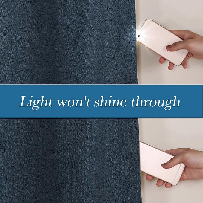 H.VERSAILTEX Linen Blackout Curtains Durable Thick Textured Linen Look 100% Blackout Patio Door Curtain Anti Rust Grommet Extra Wide Sliding Door Curtain Panel, 100 inch W X 108 inch L - Navy