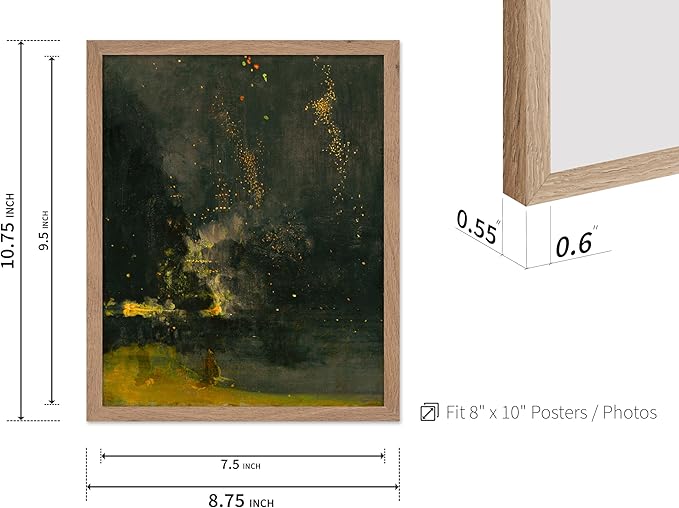 Poster Master Vintage Nocturne in Black and Gold Painting Poster - Retro The Falling Rocket Print - Abstract Art - Moody Art - Landscape Art - Office or Living Room Decor, 8x10 Beige Framed