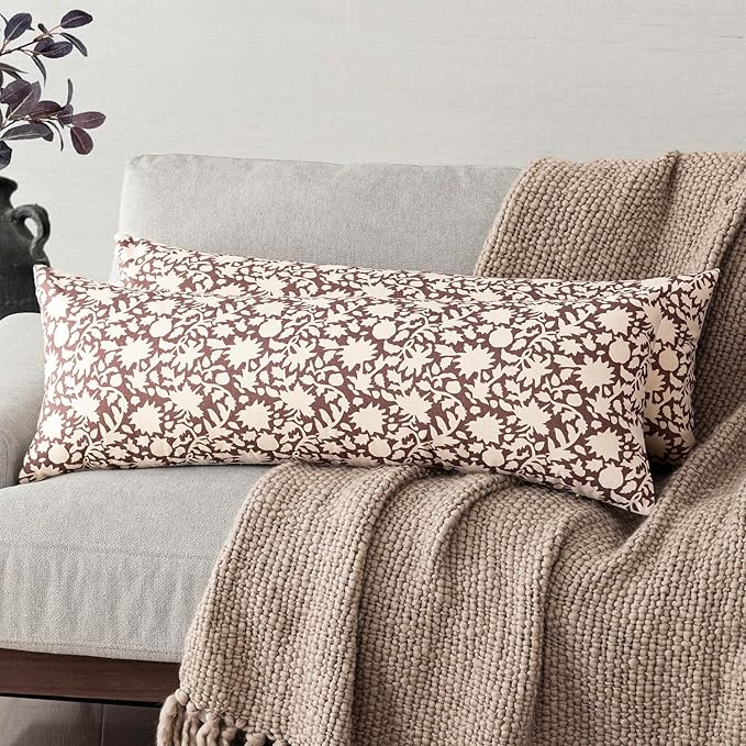Foindtower Set of 2 Decorative Long Body Lumbar Throw Pillow Covers Accent Farmhouse Cushion Covers Boho Neutral Pillowcase for Couch Sofa Bedroom Living Room Home Decor Outdoor,14×36 Inch,Wine Red