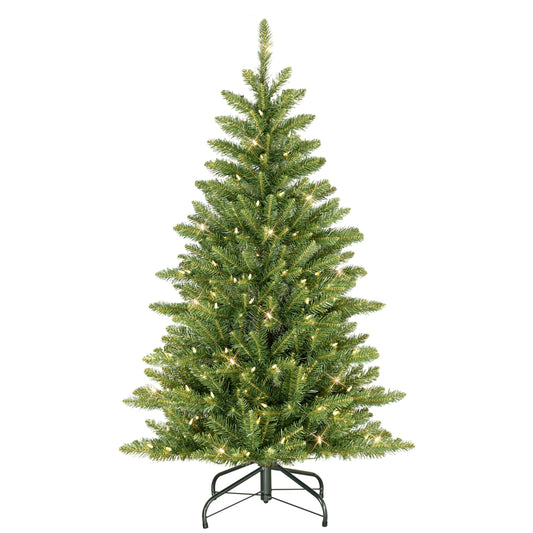 Puleo International 4.5ft Pre-Lit Slim Fraser Fir Christmas Tree with 483 Clear Lights, 150 Realistic Dense Branch Tips, Easy Setup Artificial Trees with Sturdy Metal Stand