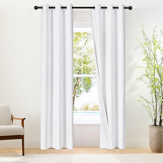NICETOWN 100% Blackout Window Curtain Panels 84" Length, Set of 2, Snow White, 34 inches Wide, Thermal Insulated Drapes for Kitchen