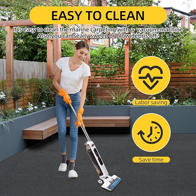 Marine Carpet, 5 FT x 25 FT Black Indoor/Outdoor Rug, 0.2" Thick, Non-Slip, Waterproof