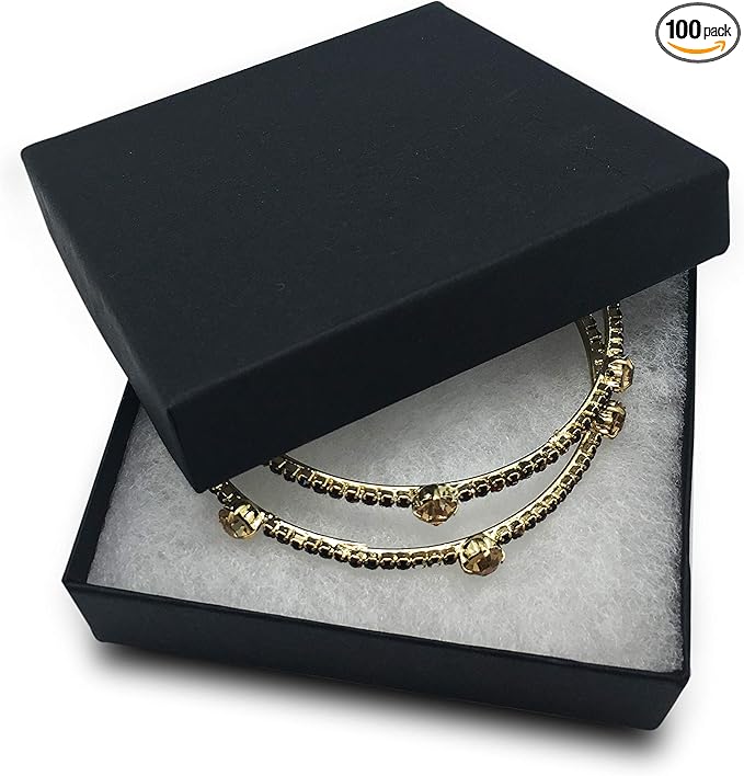 TheDisplayGuys - 100-Pack #34 Cotton Filled Cardboard Paper Jewelry Boxes Gift Case - Matte Black (3.9" x 3.9" x 2.0") - for Shipping or Storage