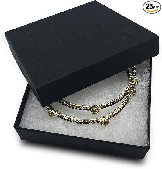 TheDisplayGuys - 25-Pack #33 Cotton Filled Cardboard Paper Jewelry Boxes Gift Case - Matte Black (3.5" x 3.5" x 1.0") - for Shipping or Storage
