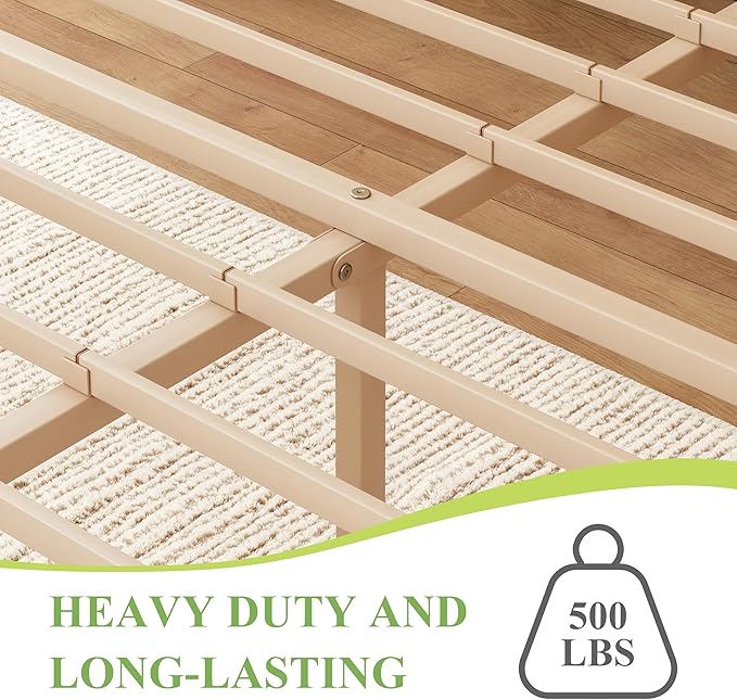 ZIYOO Solid Bamboo Wood Bed Frame Twin with Storage Headboard, 14 inch Platform Bed Frame Twin Size No Box Spring Needed with Steel Slats, Sturdy and Stable, Easy Assembly, Noise Free