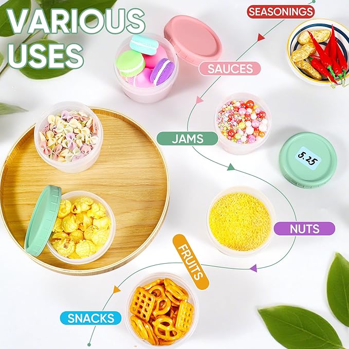 ASEVAT 5oz 6Pack Small Food Containers with Lids Salad Dressing Container Reuseable Snack Container Plastic Jar Freezer Storage Jars, Leakproof/Microwave/Dishwasher Safe