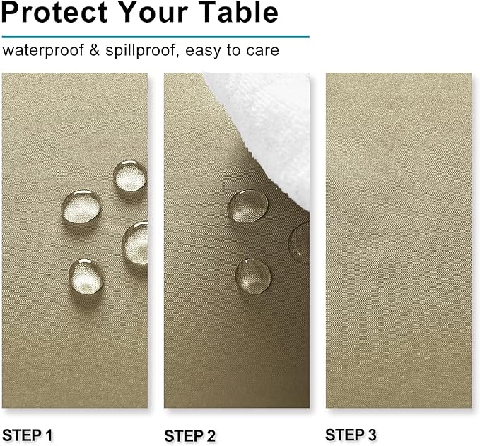 Hiasan Waterproof Tablecloth Rectangle - Washable Fabric Table Cloth for Dining Room Kitchen Birthday Party and Outdoor Use, Khaki, 54 x 80 Inch