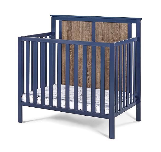 Suite Bebe Connelly 3-in-1 Mini Crib in Midnight Blue/Vintage Walnut - Comes with Mattress Pad