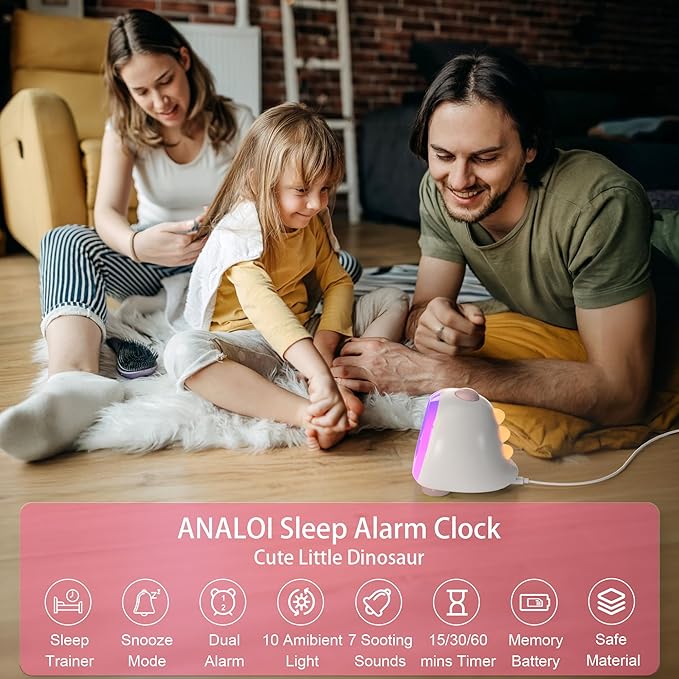 Cute Kids Clock, Night Light for Kids with Snooze Mode Sleep Timer Dual Alarm Sleep Training 3 Brightness 10 Color Night Light Adjustable Volume Memory Battery, Ok to Wake Clock for Kids