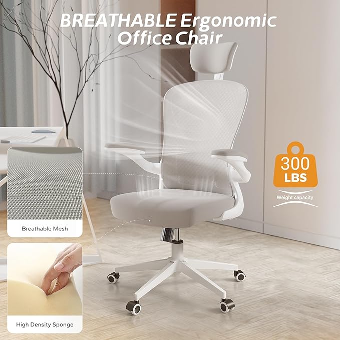 Drafting Chair, Ergonomic Tall Office Chairs for Standing Desk, Home Office Desk Chair with Lumbar Support and Adjustable Flip-up Armrests & footrest (02Grey)