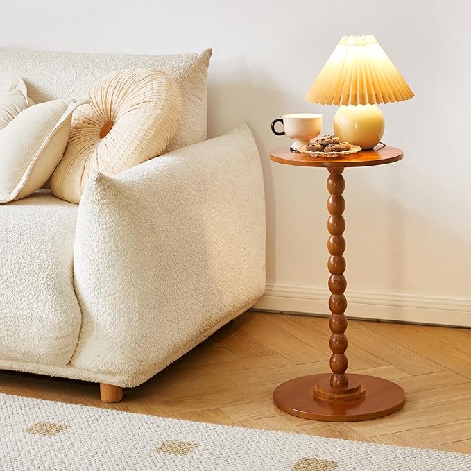 Round Wood Side Table, Small Decorative Table, Nightstand, Modern Side Table for Living Room Bedroom Small Space Cherry Wood Color YD-RST001C