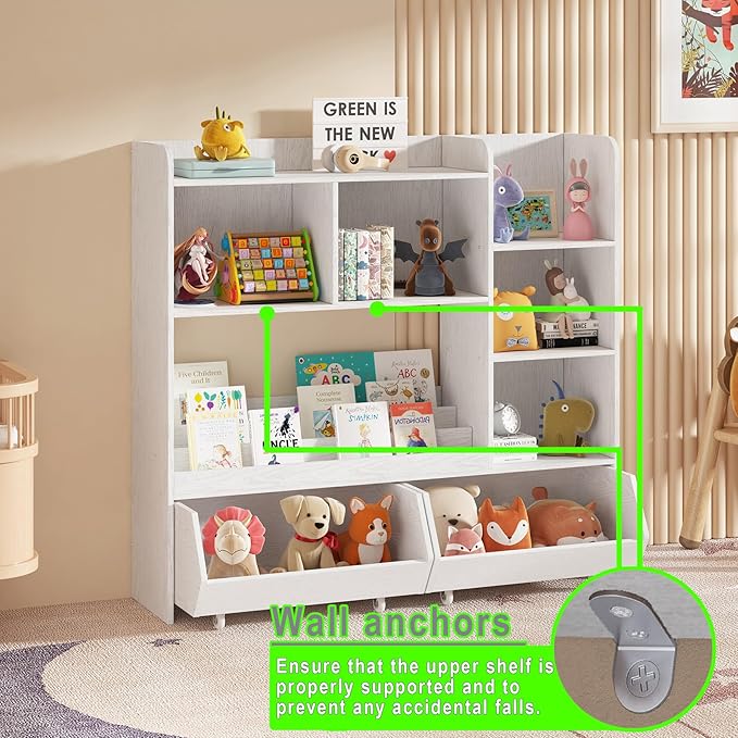 Bookshelf and Toy Storage Organizer, Toy Storage Cabinet for Boys and Girls, Muti-Functional Kids Display Bookcase and Storage Bin with Moveable Drawers, Children Toddler Kids Room