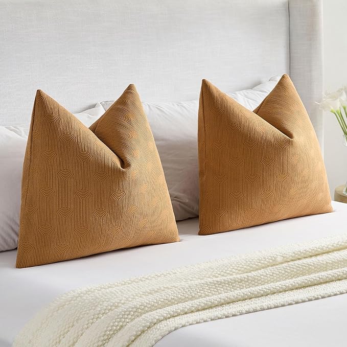 FUTEI Bronze Chenille Decorative Throw Pillow Covers 22x22 Inch Set of 2,Soft Cozy Striped Geometric Patterns Cushion Case,Modern Home Decor for Couch Bed Living Room