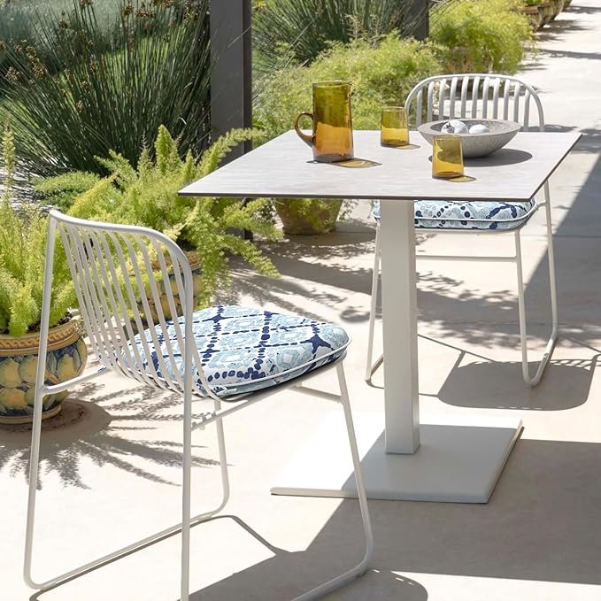 Set of 2 Outdoor Chair Cushions with Ties,Water Repellent Patio Chair Pads 17"x 16" for Outdoor Furniture,Round Corner Seat Cushions for Garden Yard Kitchen Boho Geometry Blue