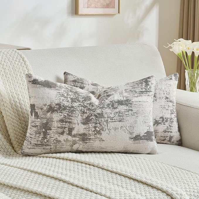 FUTEI Black White Decorative Throw Pillow Covers 12x20 Inch Set of 2,Soft Faux Cashmere Jacquard - Textured & Cozy Pillow Case,Modern Home Decor for Couch Bed Living Room