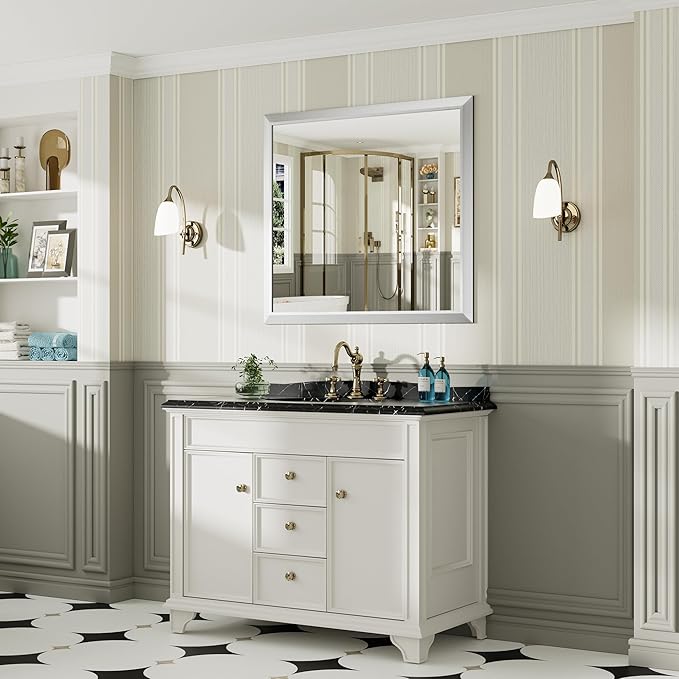 40x36 Inch Silver Bathroom Mirror for Wall, Thick Metal Framed Rectangle Mirrors for Over Sink, Bedroom, Living Room, Entryway, Anti-Rust, HD Tempered Glass