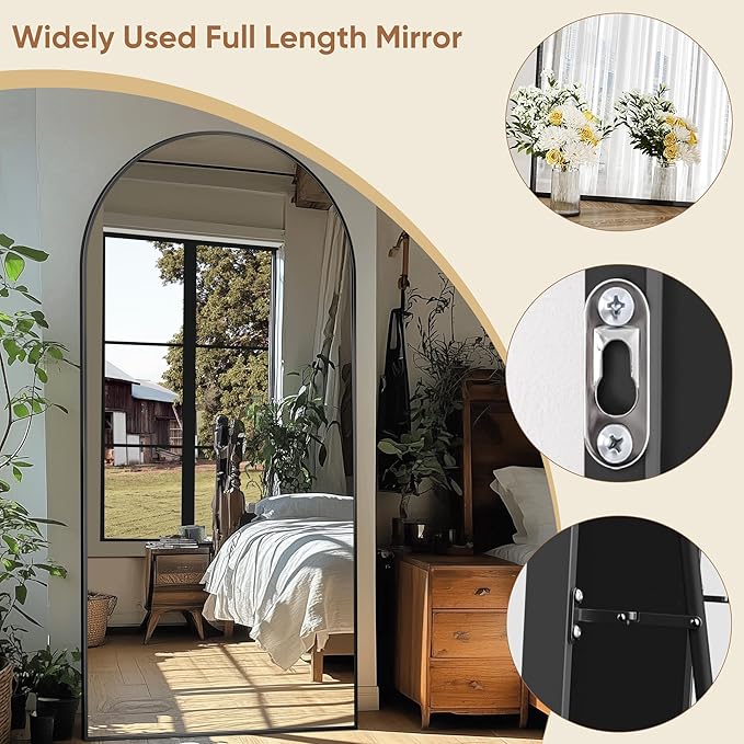 Full Length Mirror, 76"x34" Oversized Arched Mirror Large Standing Mirrors, Tall Mirrors Body Floor Mirror for Bedroom Living Room Aluminum Frame,Black