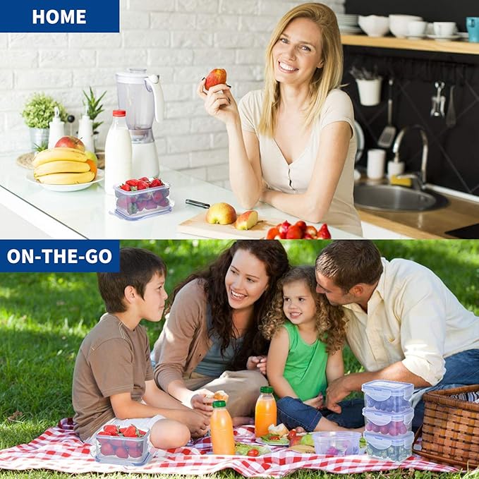 KIGI 4 Pack 17OZ 6OZ Small Plastic Containers Set Leakproof Rectangular Small Bento Box with Lids Airtight Mini Meal Prep