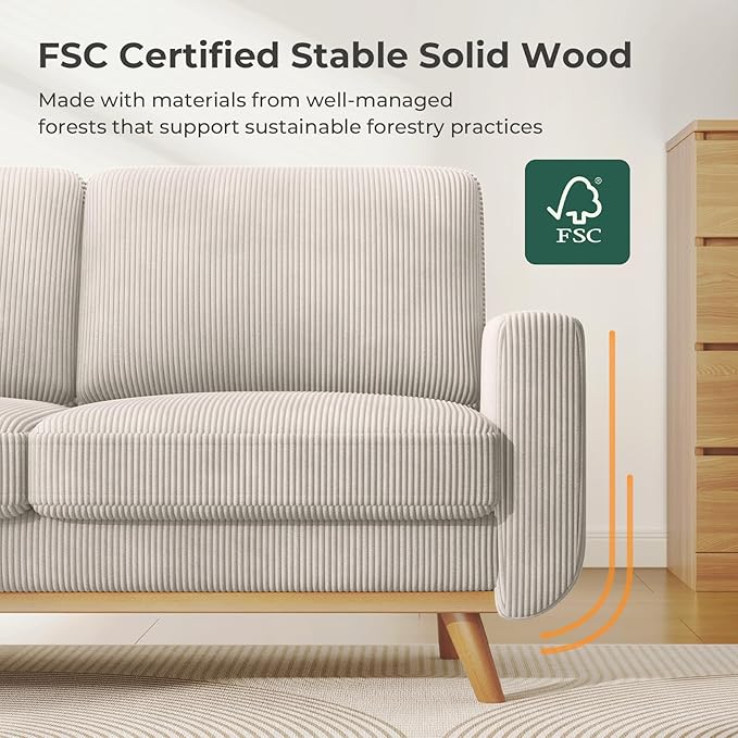 Vesgantti 68" Loveseat Sofa Light Grey, Comfy Corduroy Couch with Spring Cushion and Solid Wood, Modern Deep Seat for Bedroom, Living Room, Office