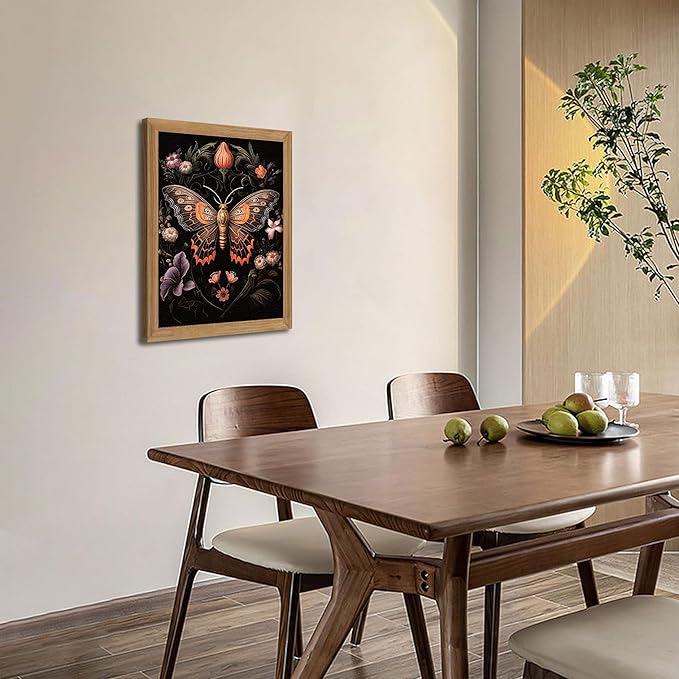 Framed Vintage 3D Textured Wall Art - Gothic Butterfly Wall Decor - Hand Drawn Sandstone Nature Botanical Pictures for Living Room Bedroom Home Decor 16x24 inches