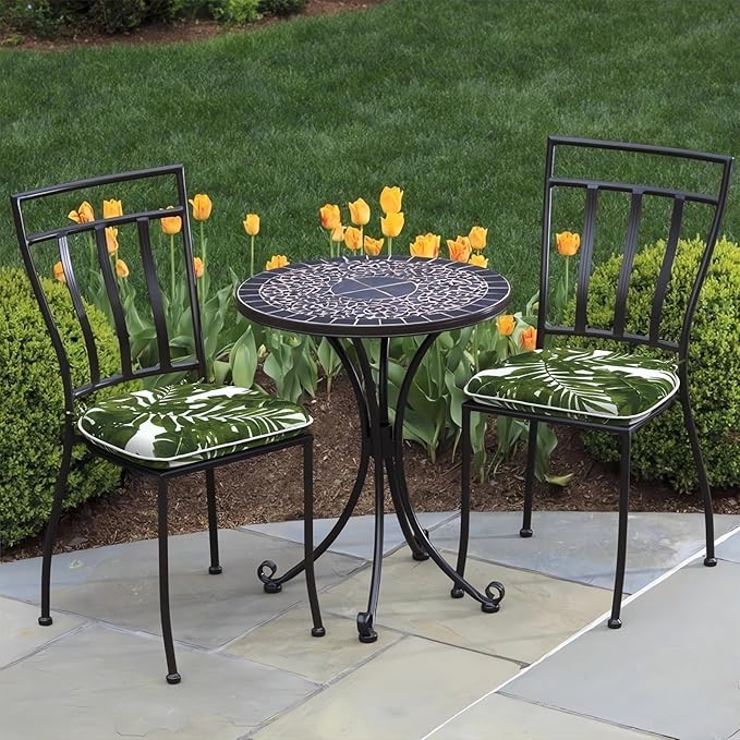 Set of 2 Outdoor Chair Cushions with Ties,Water Repellent Patio Chair Pads 17"x 16" for Outdoor Furniture,Round Corner Seat Cushions for Garden Yard Kitchen Palm Green