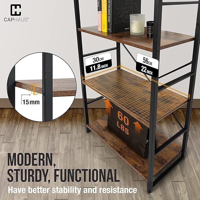 CAPHAUS 2 Tier Small Bookshelf, 24 Inch Width Free Standing Shelf, Bookcase Shelf Storage Organizer, Industrial Book Shelves for Home Office, Living Room, Rustic Oak Vintage Shelves & Metal Frame