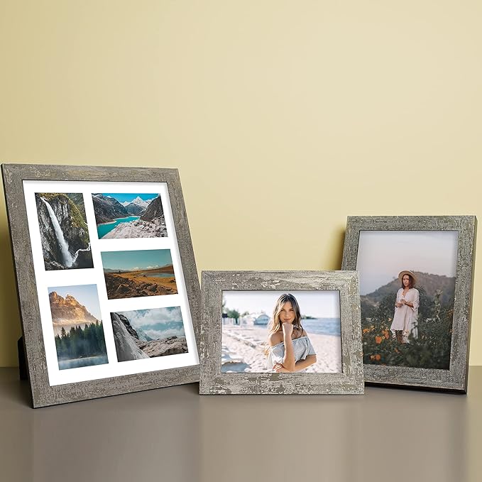 5x7 Picture Frame Set of 4, High Definition Glass Distressed Moss Green Frame, 5 x 7 Photo Frames for Tabletop Display and Wall Mounting