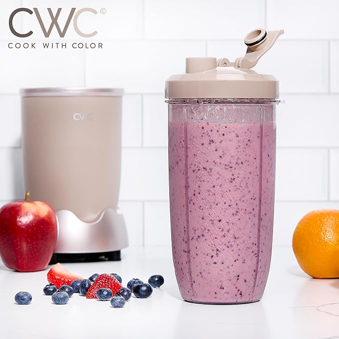 COOK WITH COLOR Personal Power Blender 600W, 24oz Capacity, BPA-Free Jar, Ice-Crushing Blades, Ideal for Smoothies & More, Anti-Slip Feet, Easy to Clean, Goat/Mink