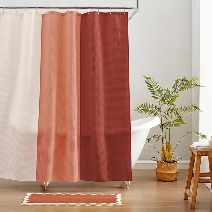 MONDAY MOOSE Bath Mat with Scalloped Wavy Ripple Design, Microfiber Absorbent Non Slip Tufted Rug for Floor, Shower or Kitchen (24x47 inch, Terracotta)