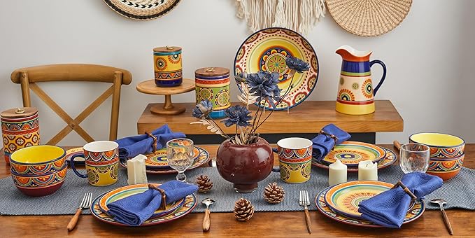 Bico Tunisian Cereal Bowls Set of 4, 26 oz Deep Ceramic Soup Bowls for Cereal, Salad, Noodles, Kitchen, Microwave and Dishwasher Safe, Gift for Housewarming and Thanksgiving