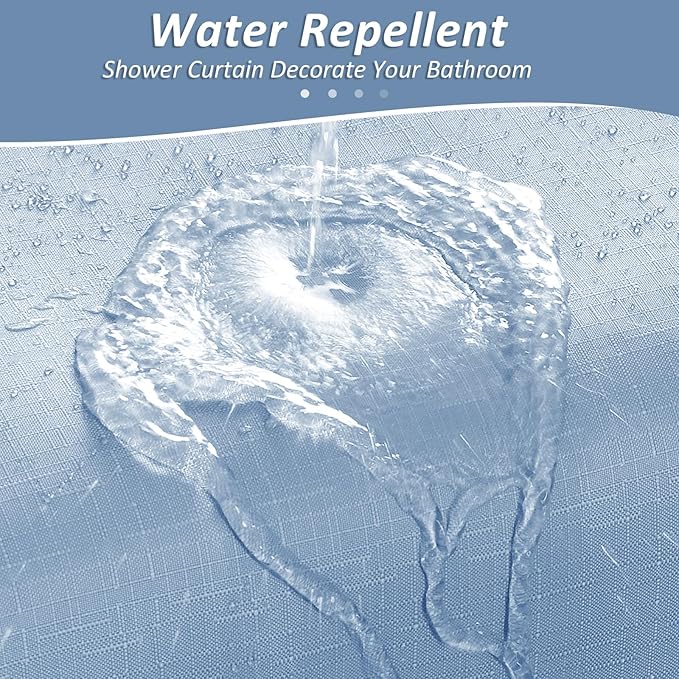 Blue Grey Shower Curtains for Bathroom, Ombre Textured Fabric Shower Curtain Set, Hotel Spa Luxury with 12 Hooks, Machine Washable, Decorative Bathroom Curtain Blue Grey 72 x 72