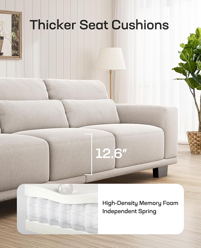 Marsail 89" Sofa Couch, 3-Seater Couches with Wide Armrests & Deep Cushions, Modern Linen Fabric Sofas for Living Room, Comfy Upholstered Couch with Removable Washable Covers, Beige