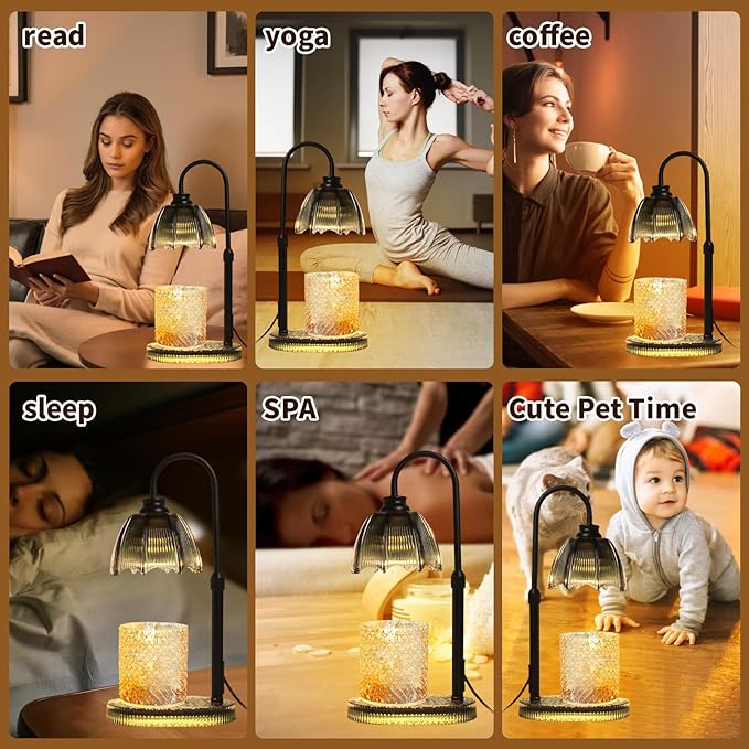 Candle Warmer Lamp with Timer: Adjustable Height and 4 Dimmer, Crystal Glass Base, Heater Wax Warmer for Jar Scented, Home Décor and Housewarming & Birthday Gift for Mom Woman, 2 Bulbs (Dark Green)