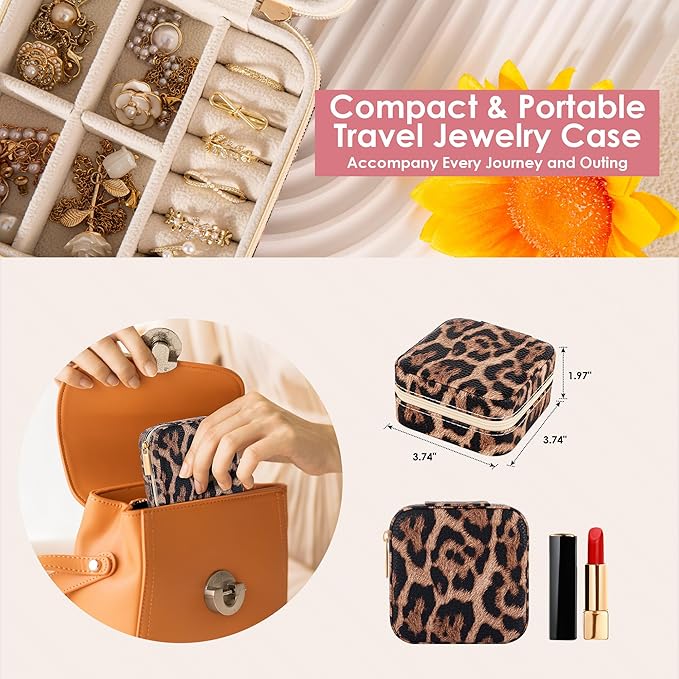 Leopard Print Jewelry Box, Cheetah Travel Jewelry Case for Women Girl, Animal Small Jewelry Organizer, Birthday Graduation Gift