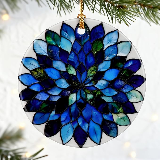 Blue and Green Leaves Mandala Ornament, Christmas Ornaments, Christmas Decorations, Holiday Decor Gifts for Family & Friends, Gift Exchange & Gift Idea, Giftbox Included