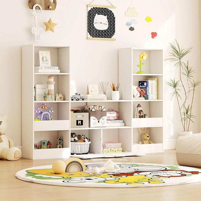4 Tier Kids Bookshelf and Toys Storage Organizer - Bookcase for Kids Room,9 Cube Toys Bookshelf with 2 Drawers,Book Shelf for Living Room Nursery for Children, Toddlers, Gifts,White