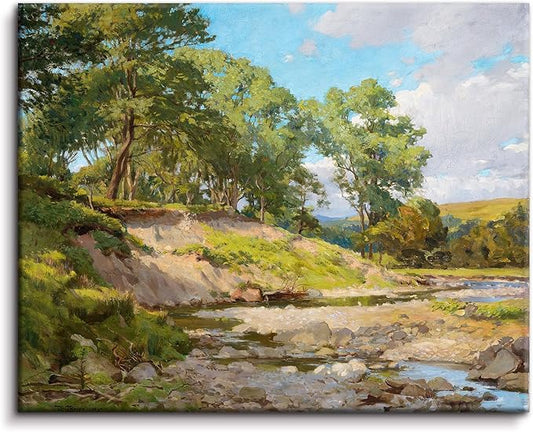 VGICH Canvas Wall Art, Nature Landscape River Stream Scene Rustic Art Print for Living Room, Bedroom, Farmhouse, 8x10 Inches