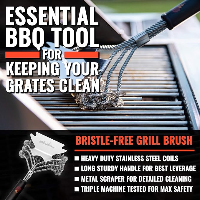 Grillaholics Grill Brush for Outdoor Grill - Safe Bristle Free BBQ Brush with Built-in Scraper – The Perfect Grilling Accessory for Cleaner Grilling