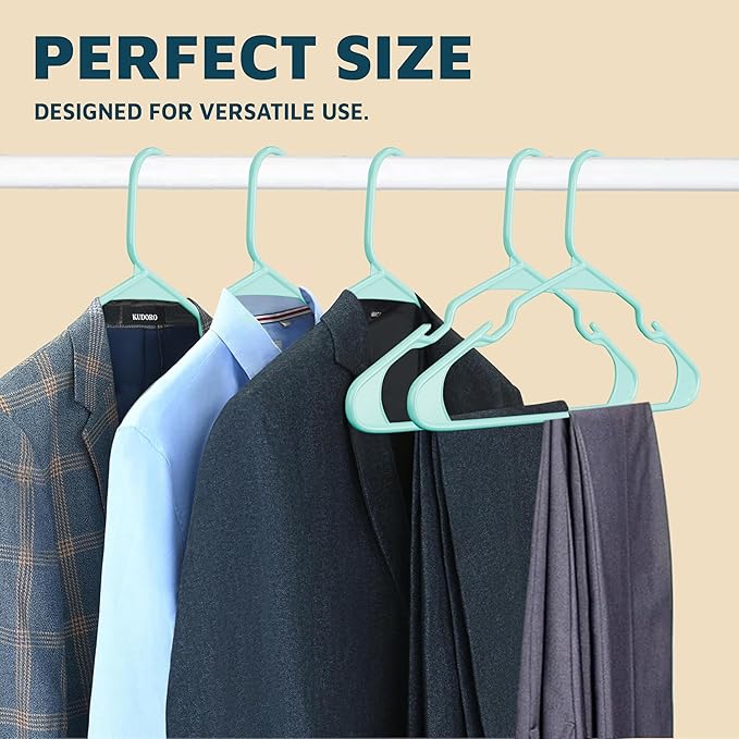Plastic Clothes Hangers – Heavy Duty Hanger Set, for Organizing Clothes, Dresses, and Coat, Holds Up to 5 lbs, Space-Saving Hangers with Non-Slip Shoulder Grooves, Pack of 80, Aqua