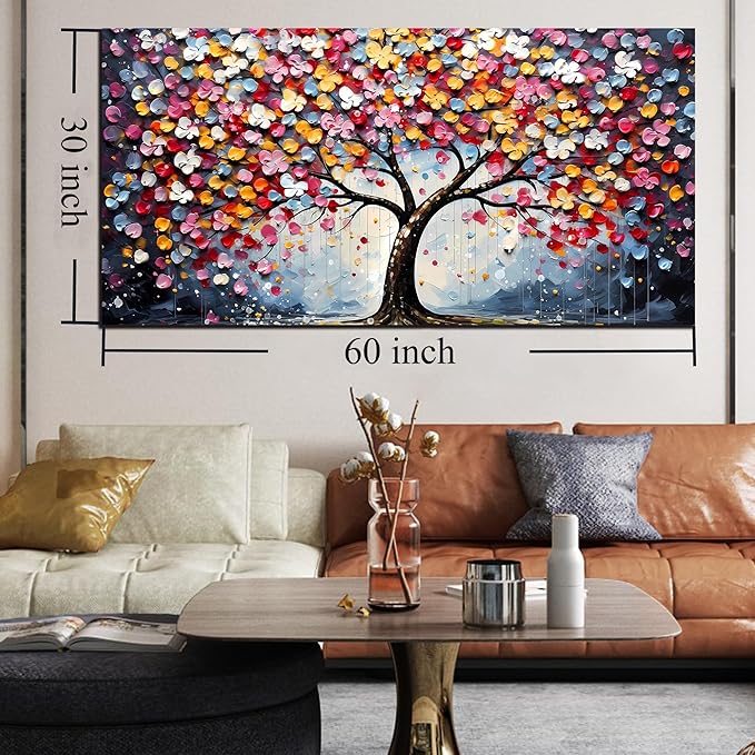 Zoyotago Large Canvas Wall Art Colorful Flower Tree Picture Gray Backgrounds Canvas Prints Ready to Hang for Bedroom Living Room Size 30x60