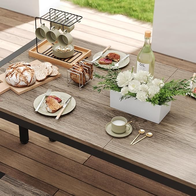 Gizoon 63" Dining Room Table Set for 6, Kitchen Table with 2 Benches and 2 Stools, Dining Table Set with Metal Frame, Space-Saving Kitchen Table Set for Apartment, Grey