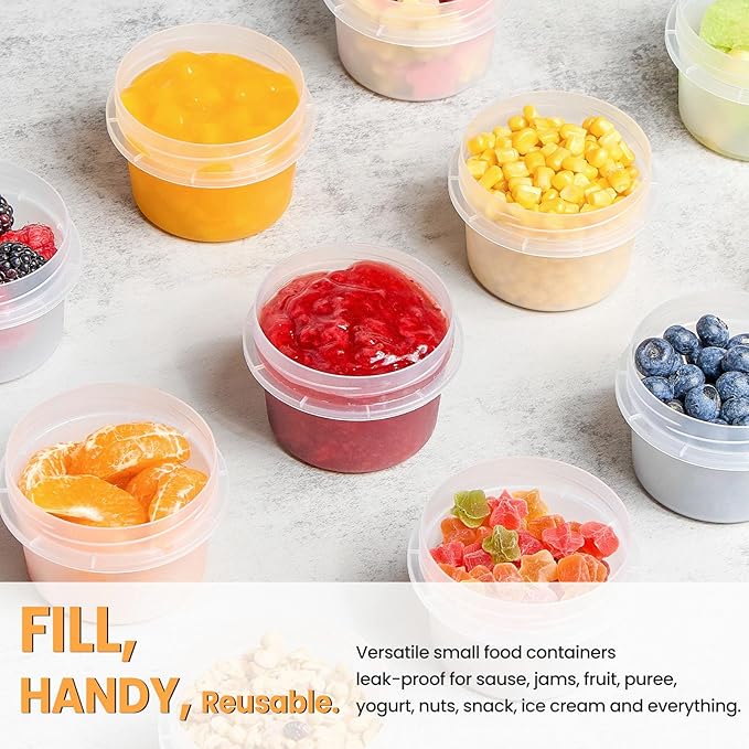 TUZAZO 8 Oz Food Storage Containers with Screw Lids, 12-Count BPA Free Small Snack Plastic Freezer Container for Sauce, Jam and Puree, Reusable Plastic Ice Cream Containers