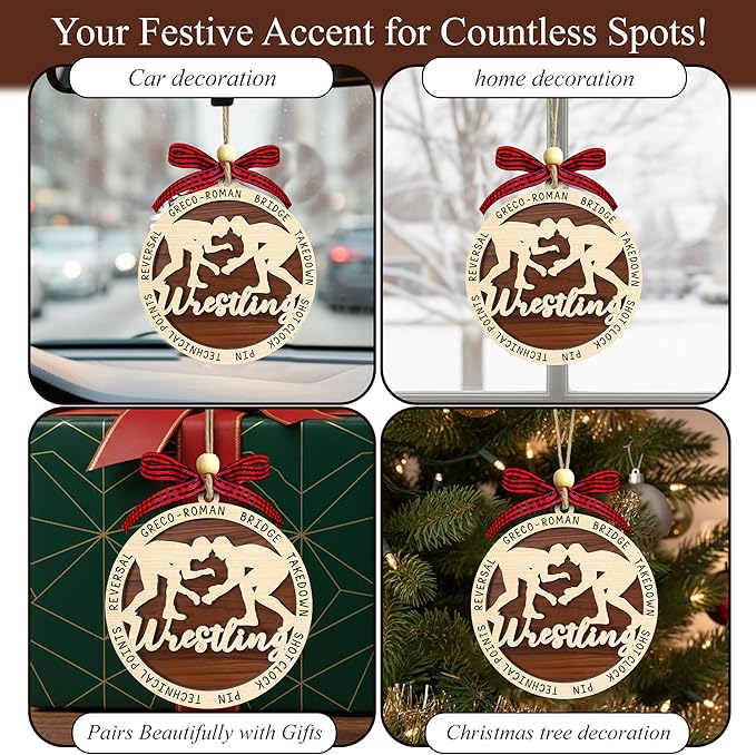 Wrestling Christmas Ornament 2025-2 Layer Wooden Wrestling Ornaments for Christmas Tree - Wrestler Hanging Decor Ornament - Gifts for Wrestlers, Coaches, Fans, Sport Lovers - Sports Wood Ornaments