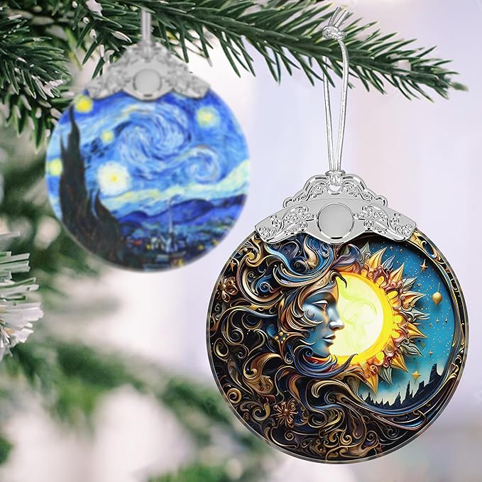 Sun Moon Stained Glass Hanging Ornament - Christmas Tree Decoration Idea