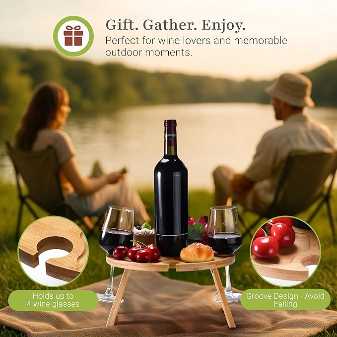 Prosumer's Choice Small Camping Foldable Table for Outdoor - 6x11x11-Inch Mini Picnic Table for Beach, Barbecue, or Road Trip - Portable Picnic Accessories, Wine Rack Collapsible Table - Brown