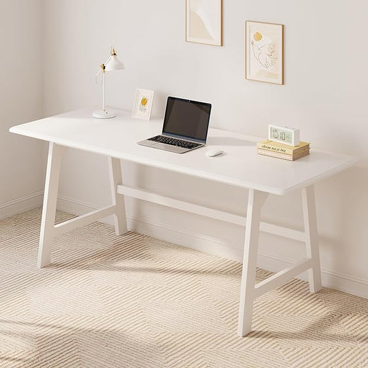 IOTXY Solid Wood Writing Table - 60" W x 24" D Minimalist Computer Desk for Home Office, Work, Study, Creativity, and PC Workstation, White